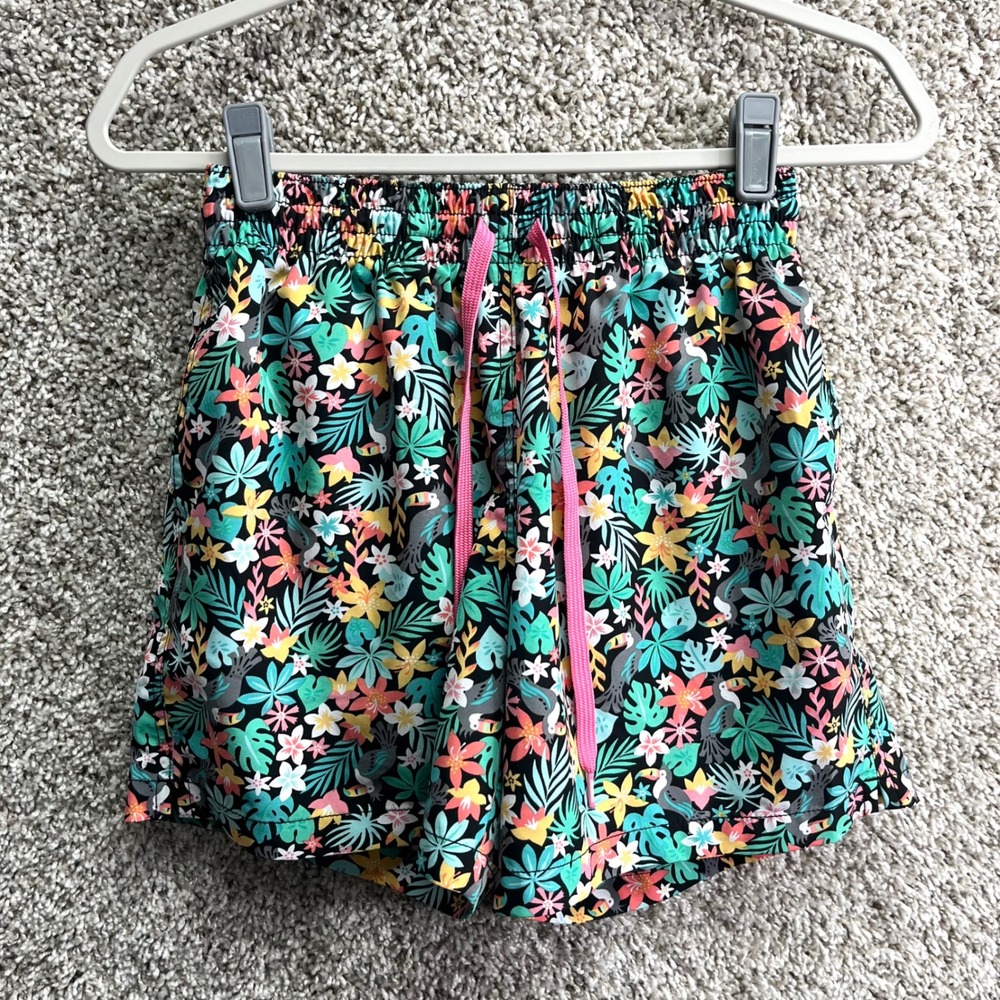 Chubbies Swim Trunks Men's Small Black Floral Toucan Tropical Mesh Lined 5.5"